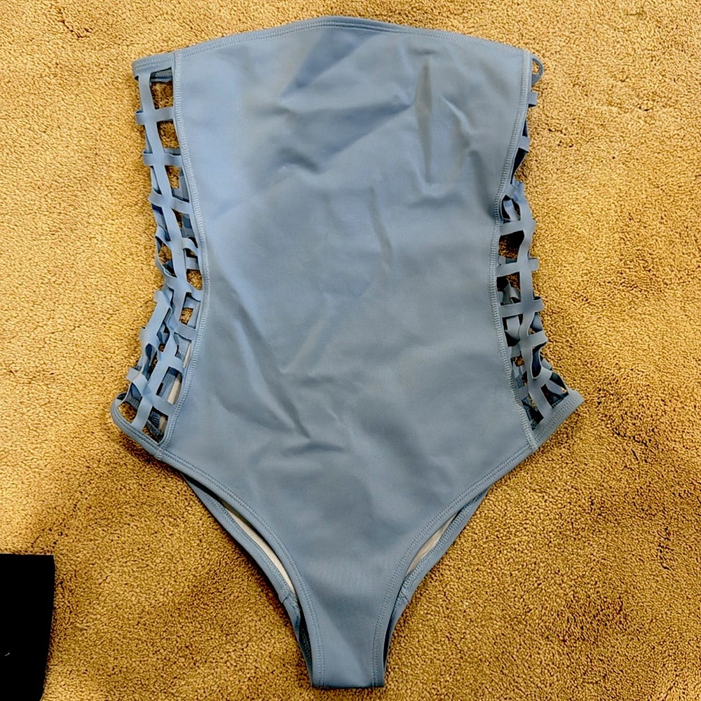Light blue one piece bathing suit